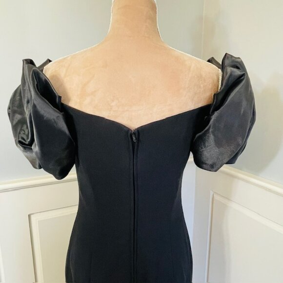 Vintage 80's AJ Bari Puff Shoulder LBD Cocktail Crepe Black Dress XS - Picture 5 of 8